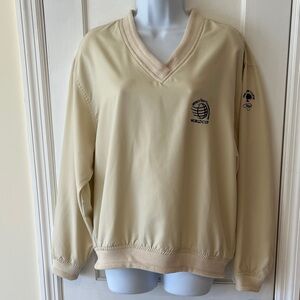 PGA Tour Windbreaker Pullover Top Women's Medium World Cup Kiawah V-Neck Beige